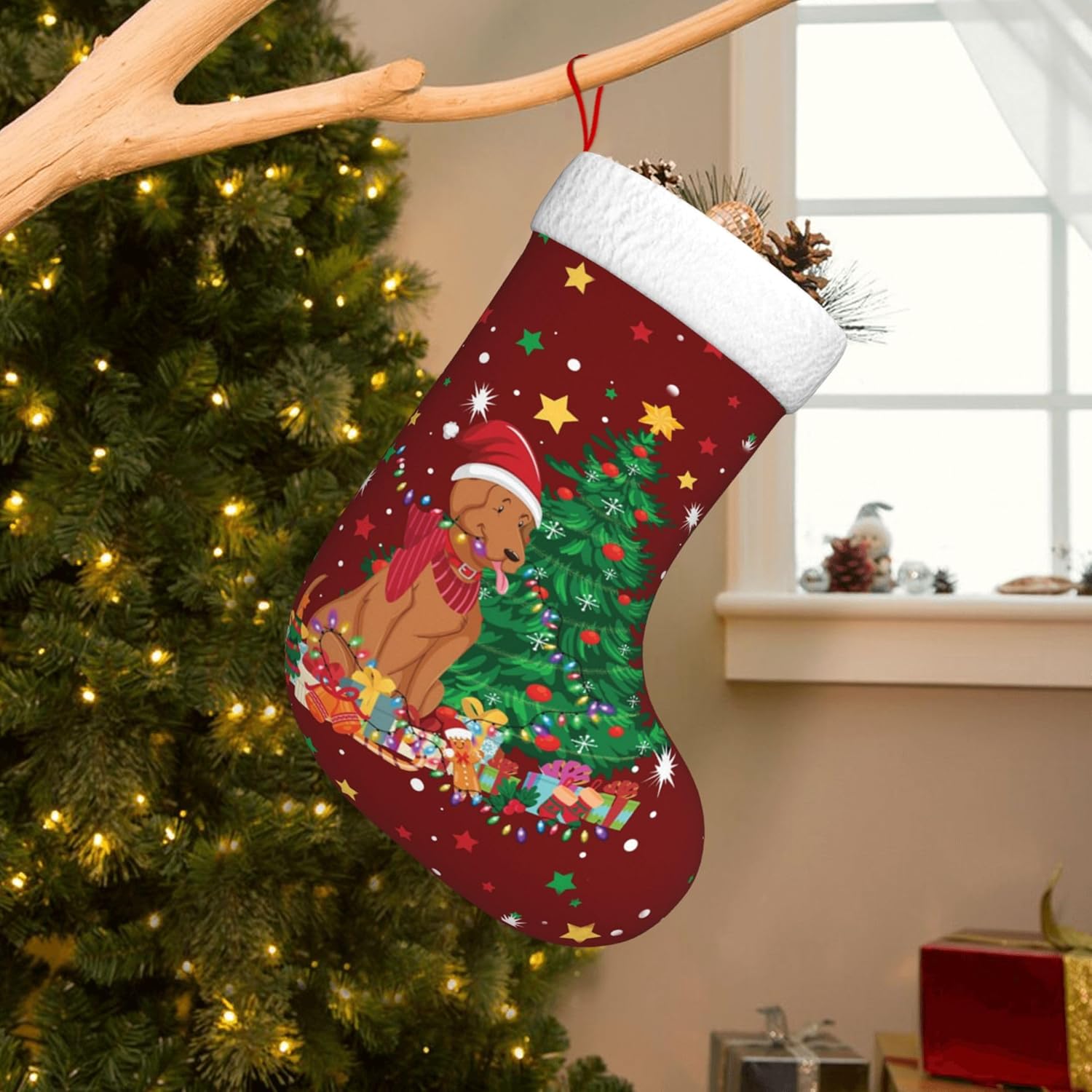 Christmas Stocking Hanging - Christmas Dog Light Design 17.7